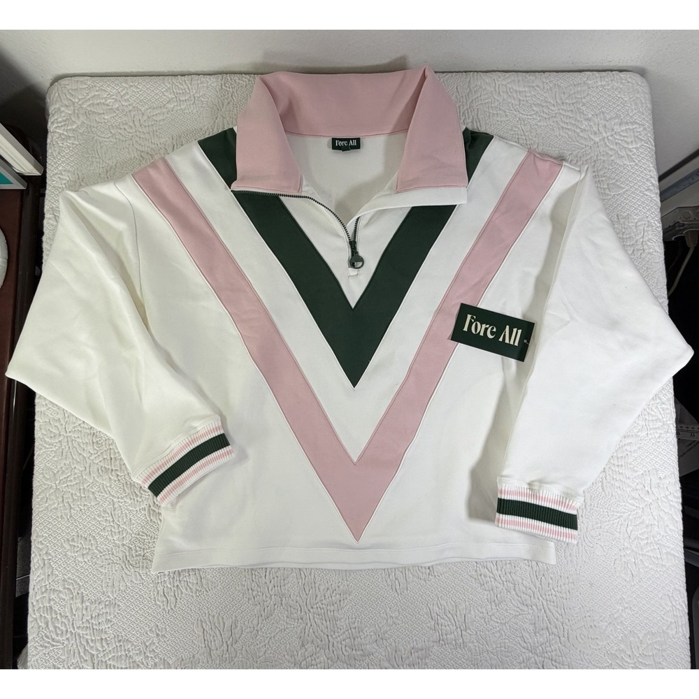 Fore All Women's Pink Green Suie Sweatshirt Joggers Set Sz M Sweatsuit Track
